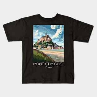 A Vintage Travel Illustration of Mont Saint Michel - France Kids T-Shirt